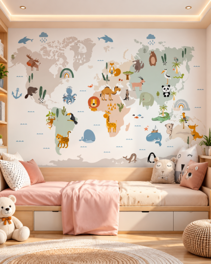 Educational World Map Wall Mural for Nursery