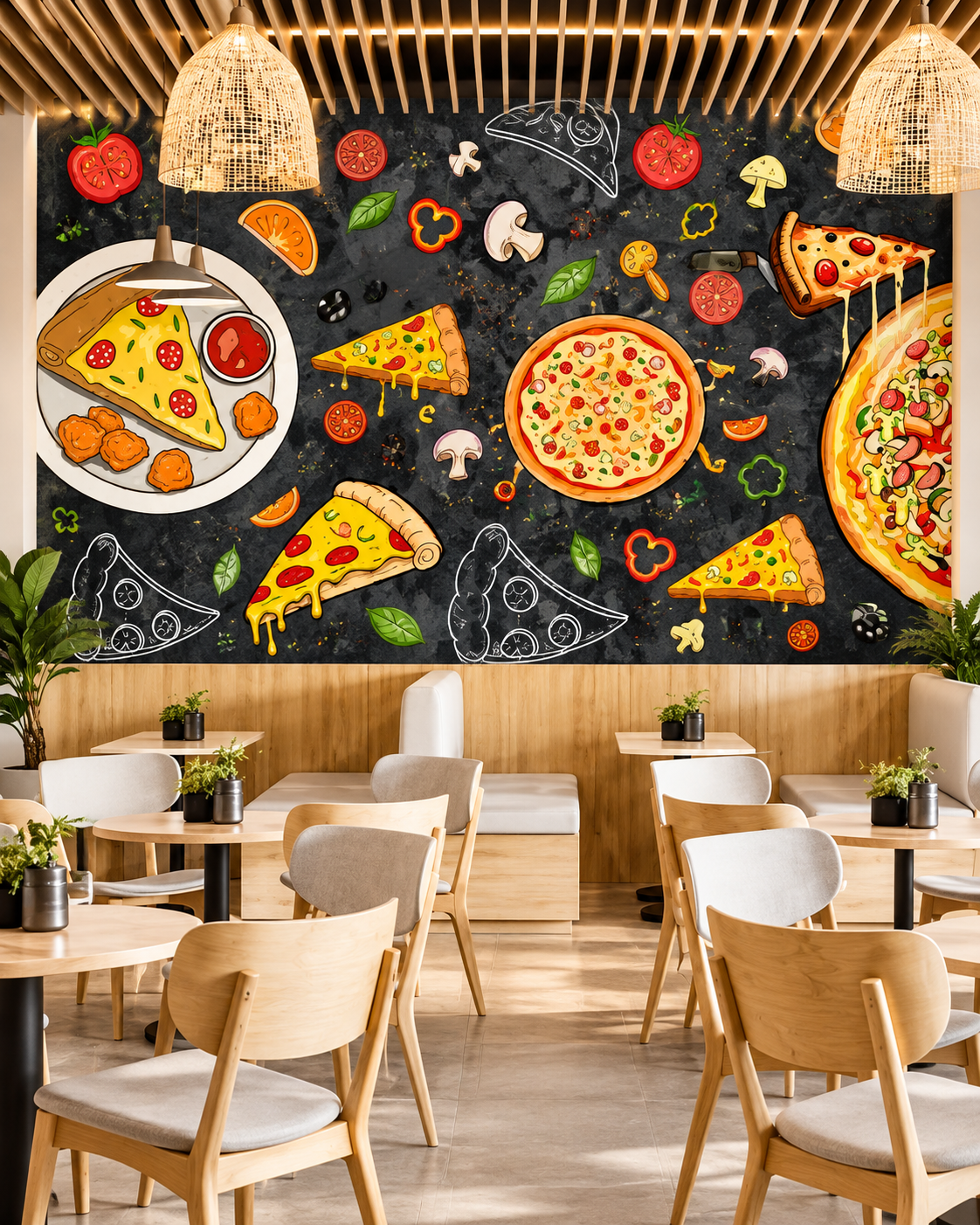 Cozy Pizzeria with Chalkboard Mural