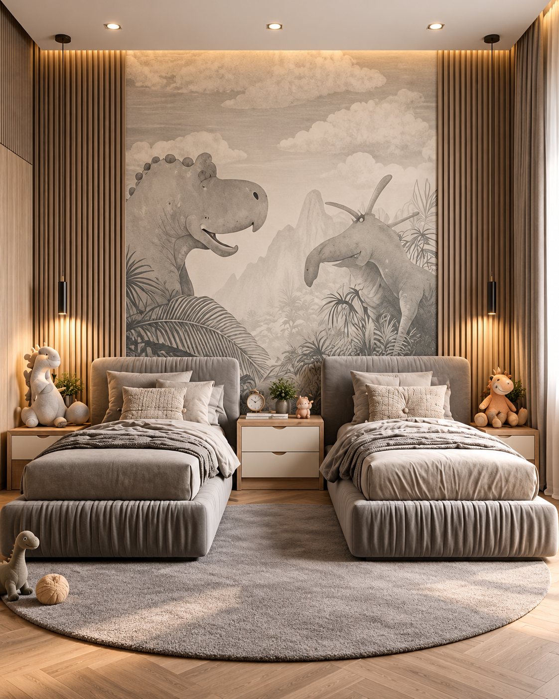 Cozy Symmetrical Dinosaur Bedroom